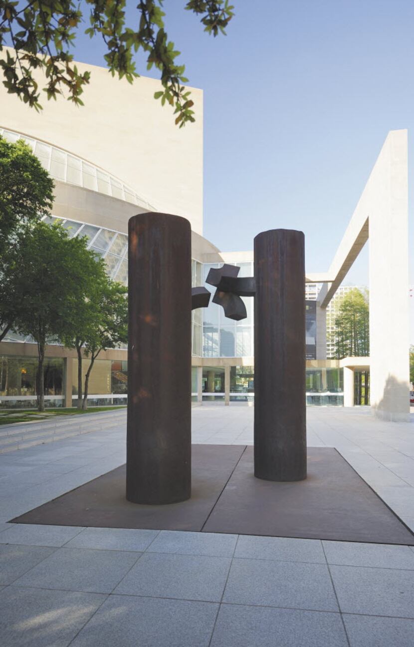 'De Musica', a forged steel sculpture by Eduardo Chillida stands outside of the Meyerson...