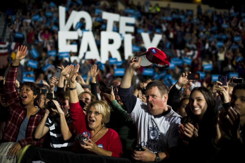 Supporters cheered for former President Bill Clinton before Vice President Joe Biden spoke...