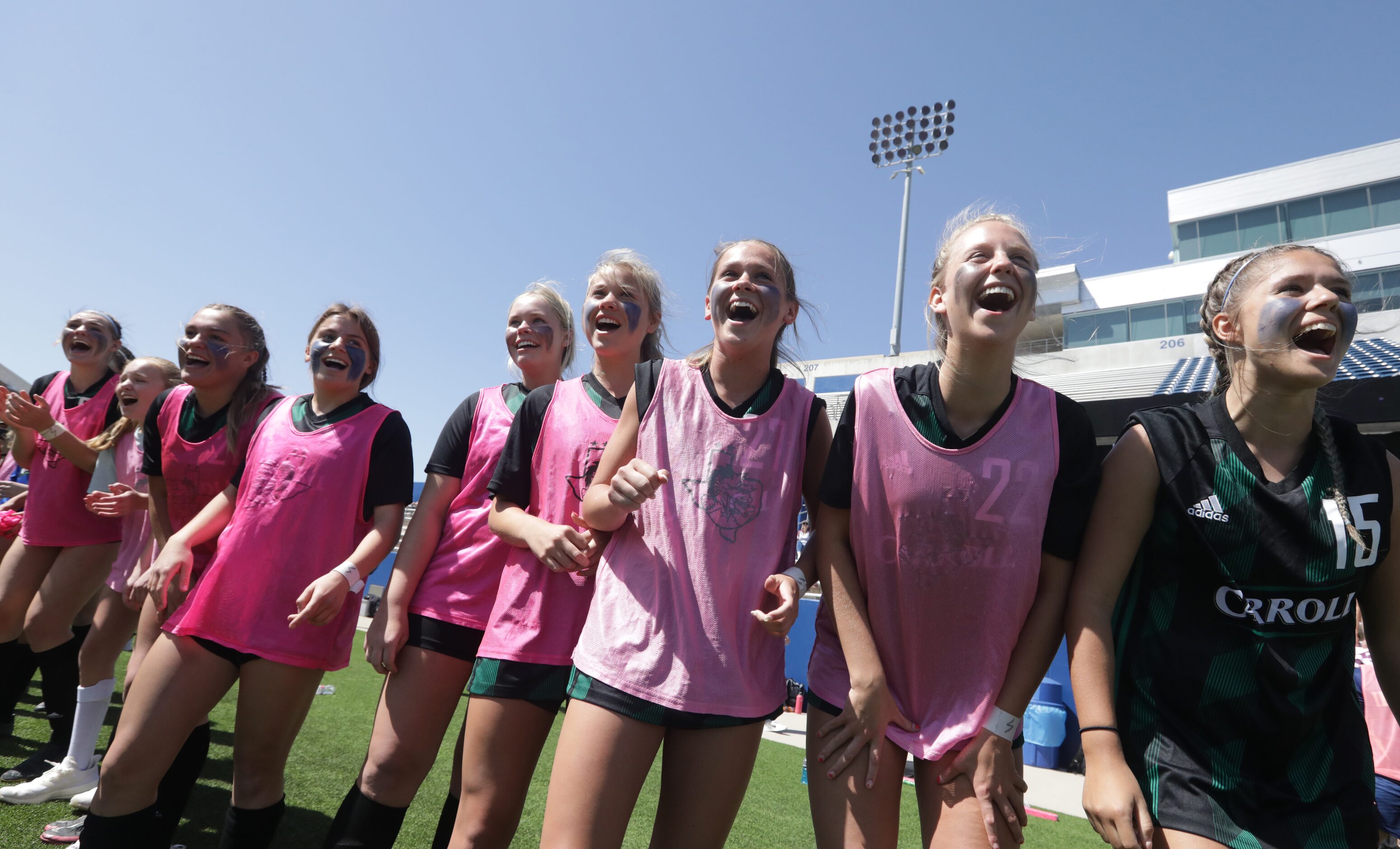 Southlake Carroll player team counts down the last ten seconds of competition against Flower...