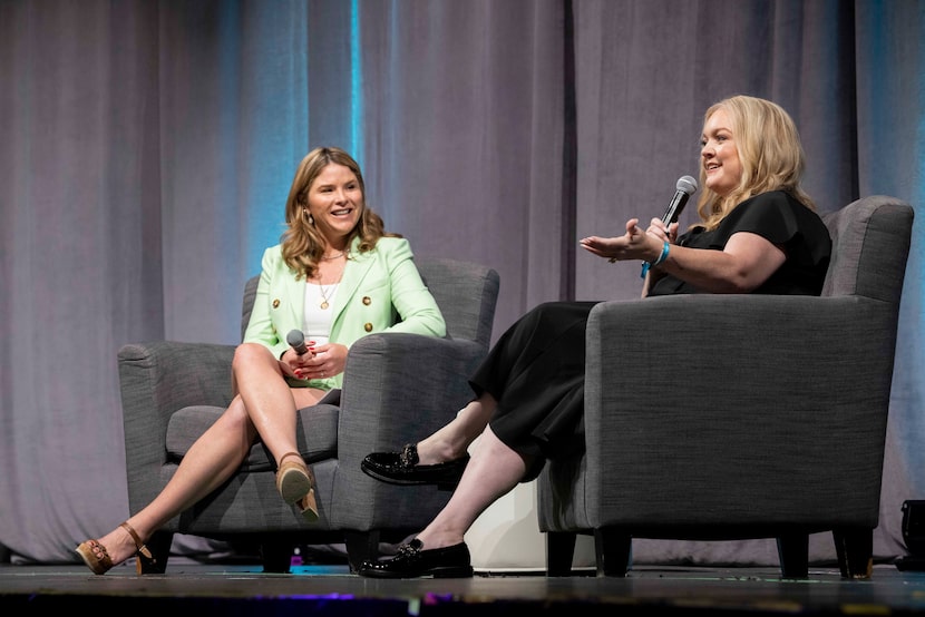 Author Colleen Hoover (right) chats with Today Show co-host Jenna Bush Hager during a panel...