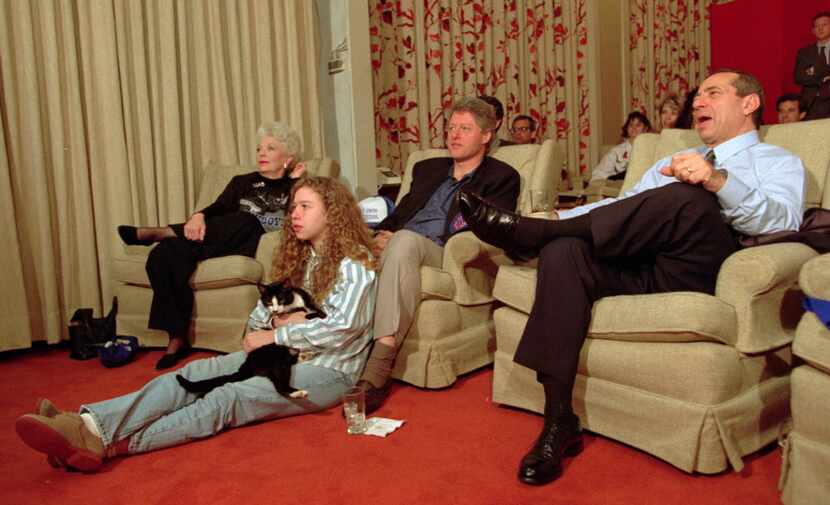 President Clinton, flanked by Govs. Ann Richards of Texas and Mario Cuomo of New York,...