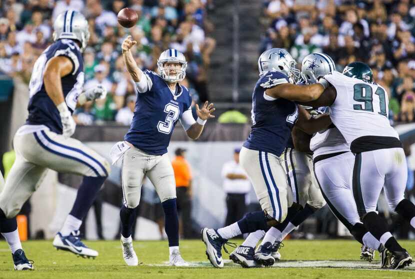 Dallas Cowboys quarterback Brandon Weeden (3) throws a pass during the fourth quarter of...