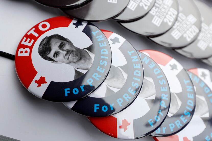 Buttons for Democratic presidential candidate Beto O'Rourke were on display during a March...