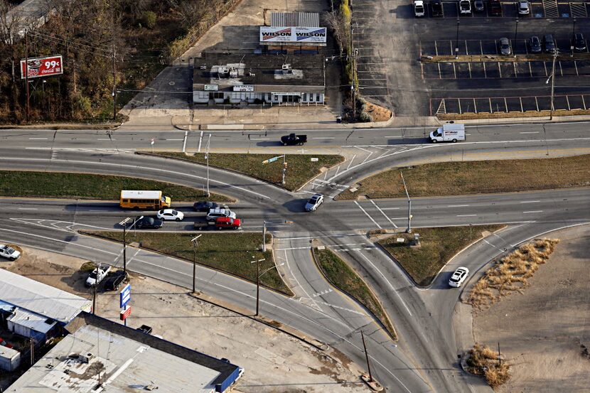 Aerial photograph of the intersections of Garland Road and Gaston and East Grand avenues...