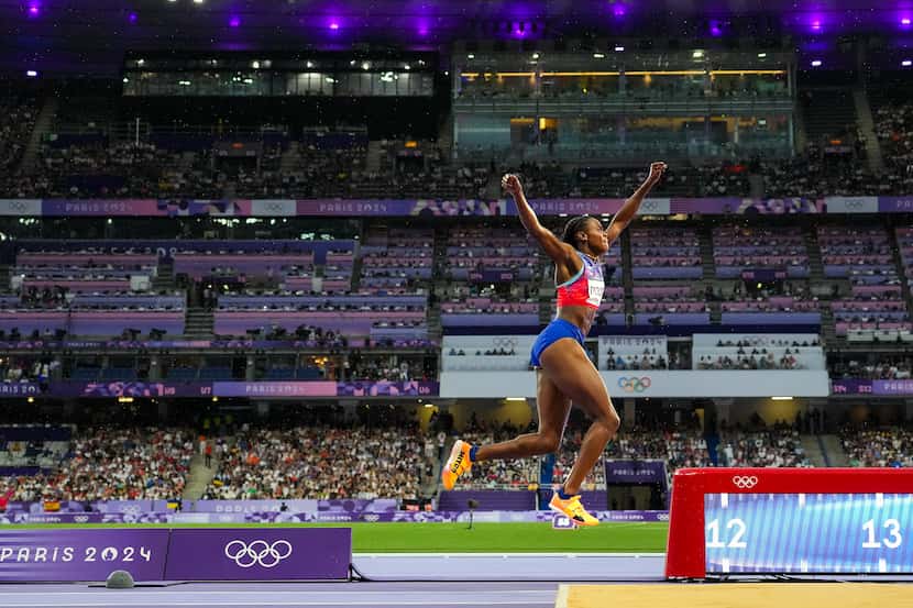 Jasmine Moore of the United states competes in the women’s triple jump finals at the 2024...