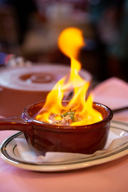 Queso flamedo is a dramatic dish at Las Palmas in Dallas.