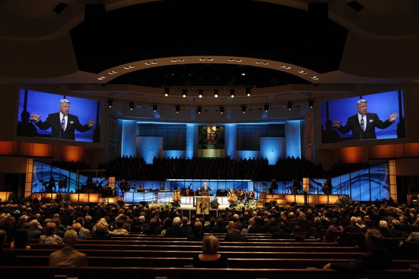 Pastor Jack Graham speaks during the celebration service at Prestonwood Baptist Church in...