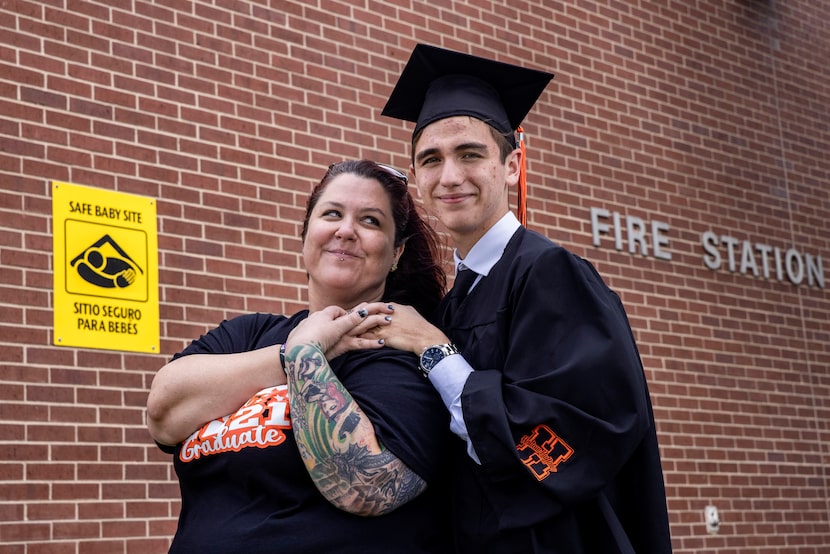 Koregan Quintanilla (right) posed with his adoptive mother, Becca Wolford, at Arlington Fire...