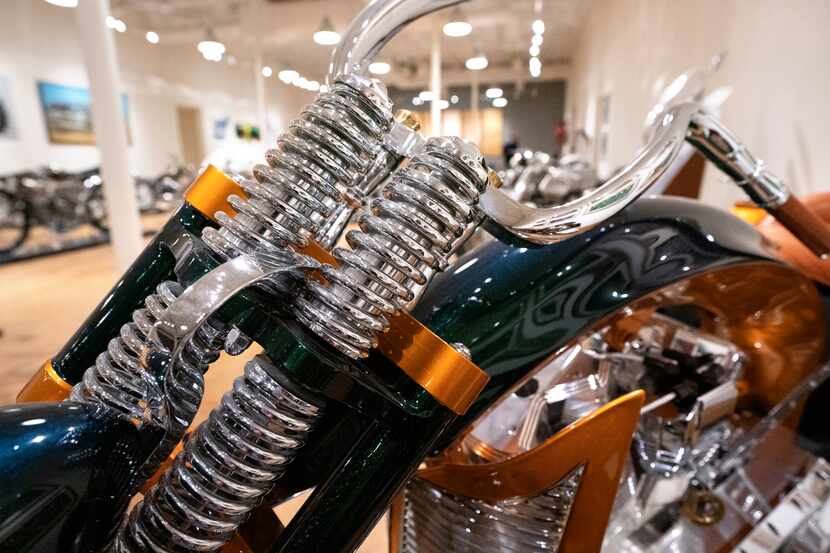 A custom motorcycle designed by Dallas financier and museum owner Bobby Haas sits in the...
