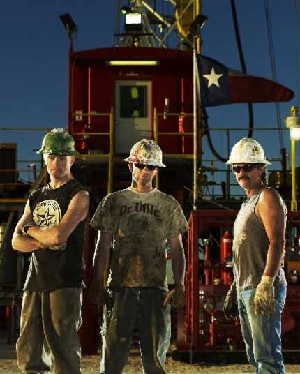 In this image released by truTV, roughnecks, from left, Steve Cooper, Bryson Pursley and...