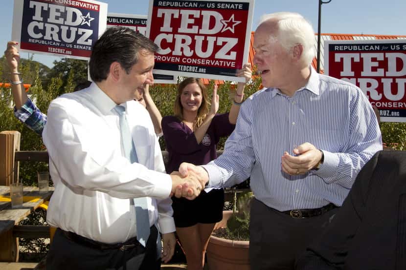  Sen. John Cornyn (right) campaigned for Ted Cruz for Senate in 2012. Cruz didn't return the...