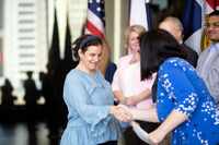 Syrian refugee Safe Sakkal, receives her citizenship at the first Naturalization ceremony in...