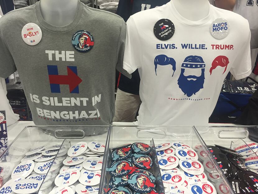  T-shirts on display at the Rowdy Republicans booth.