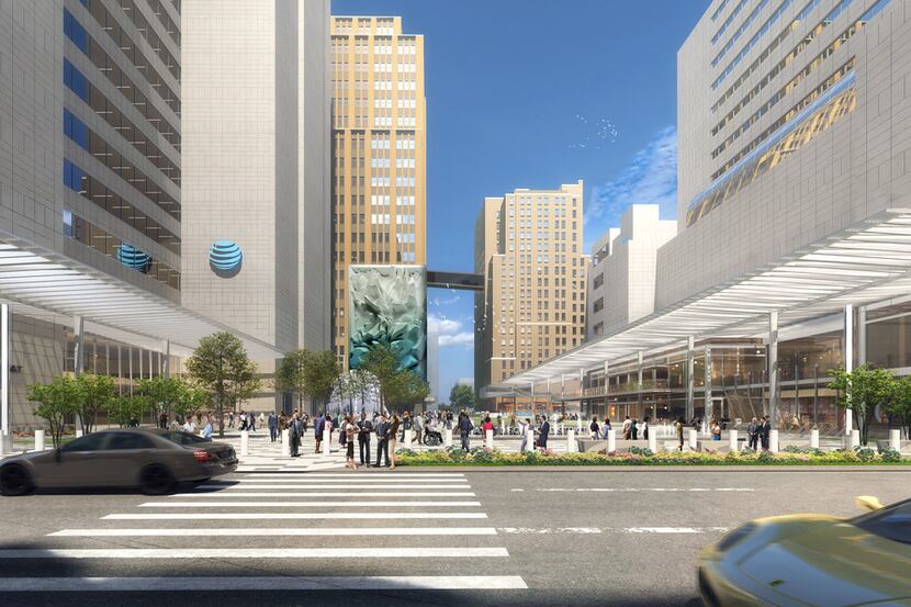 AT&T is building a huge new public plaza with a giant video screen and huge sculpture as...