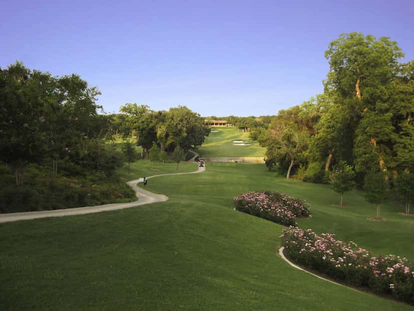 From the newly designed elevated back tee box, the ninth hole at Stevens Park Golf Course in...