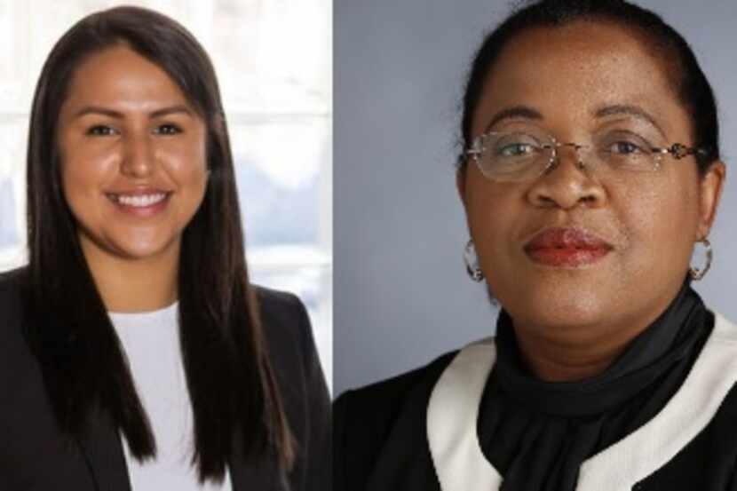 Karla Garcia, left, and Camile D. White, right, will likely be in a runoff for the Dallas...