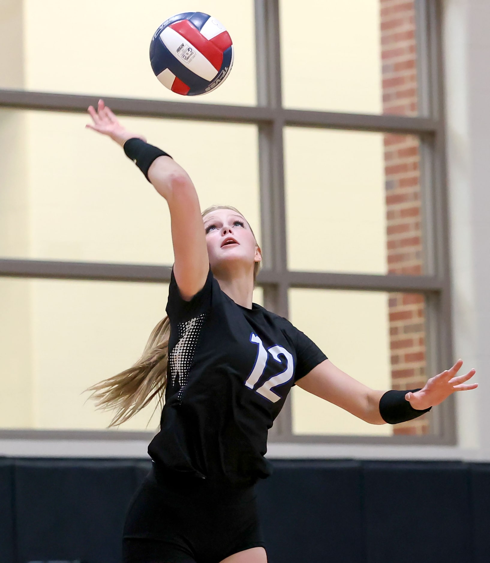 Byron Nelson's Ashlyn Seay serves to Keller during a District 4-6A  volleyball match played...