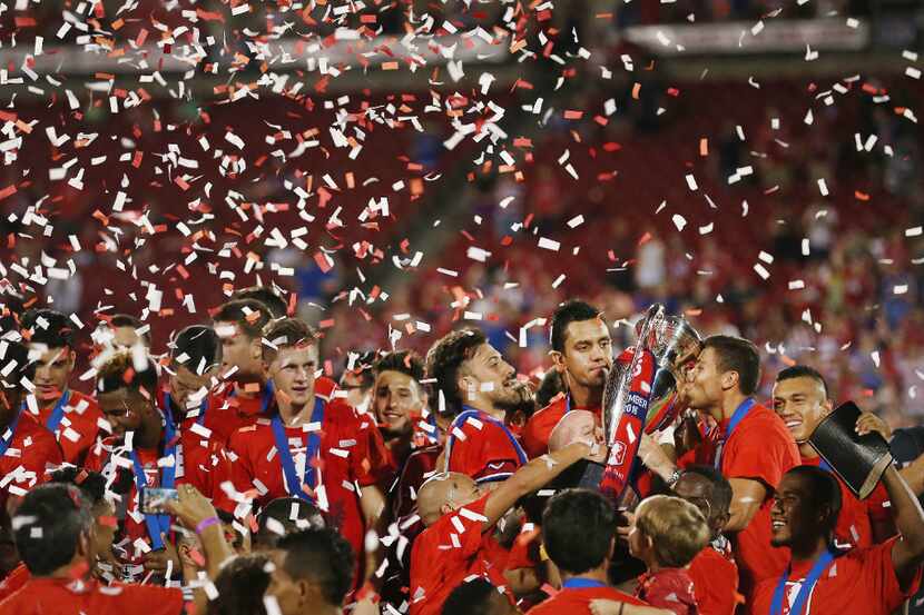 FC Dallas celebrate following the U.S. Open Cup Finals between the New England Revolution...