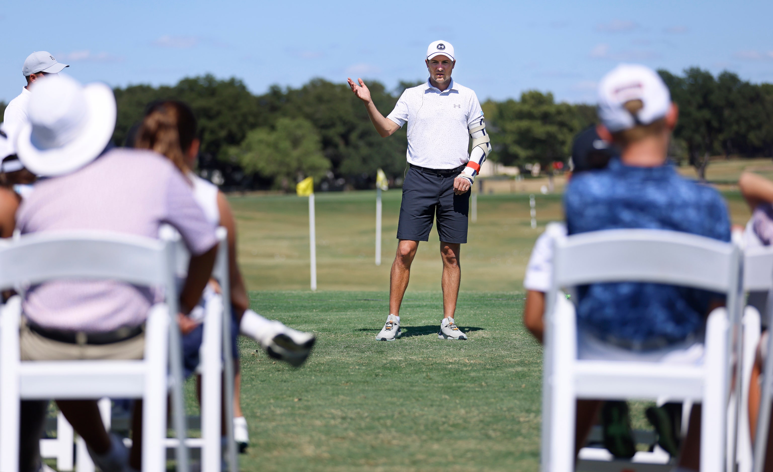 PGA Tour pro Jordan Spieth, who is from Dallas and the University of Texas, speaks to young...