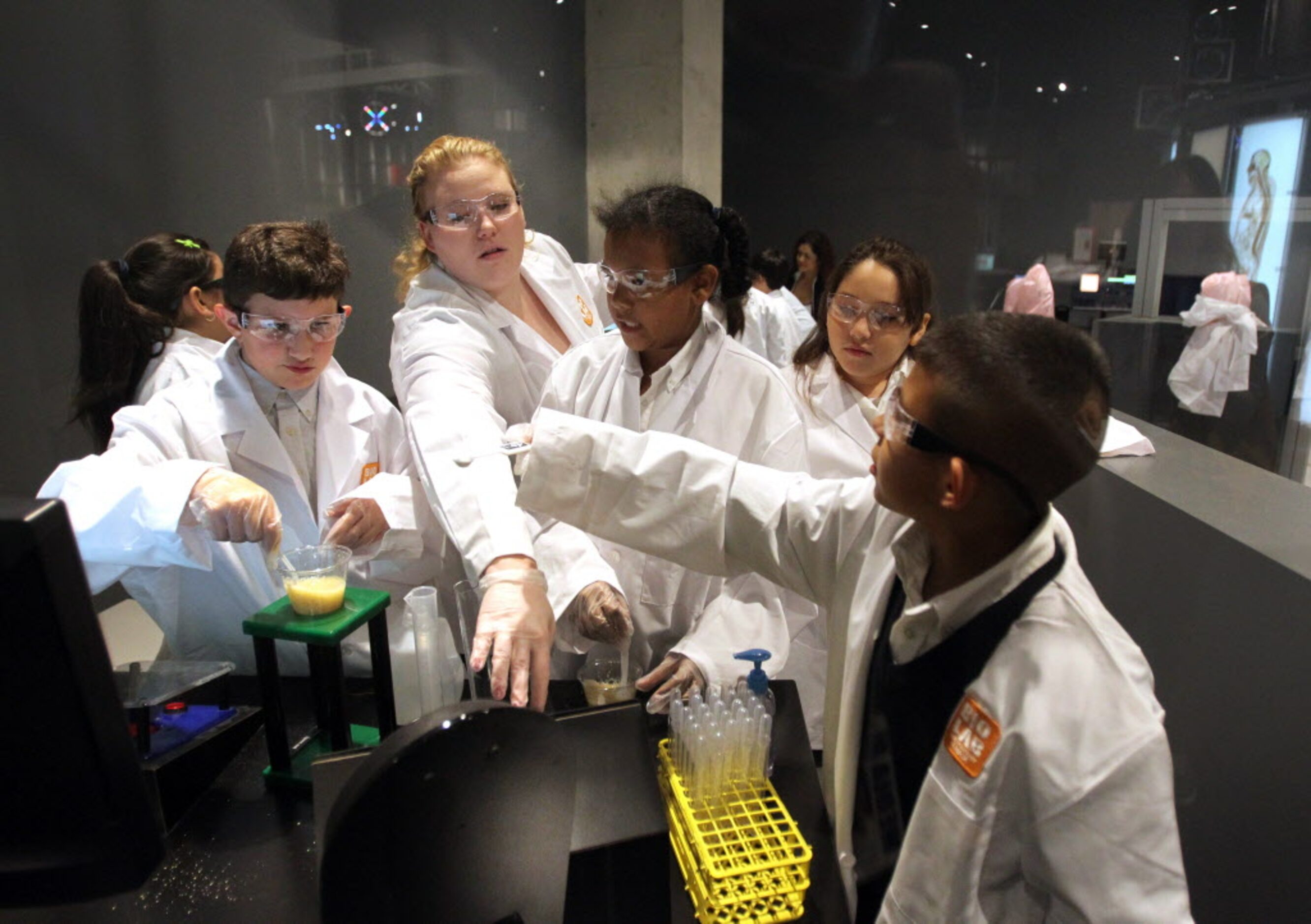 Students conduct experiments in the "Biolab" at the Perot Museum of Nature and Science on...