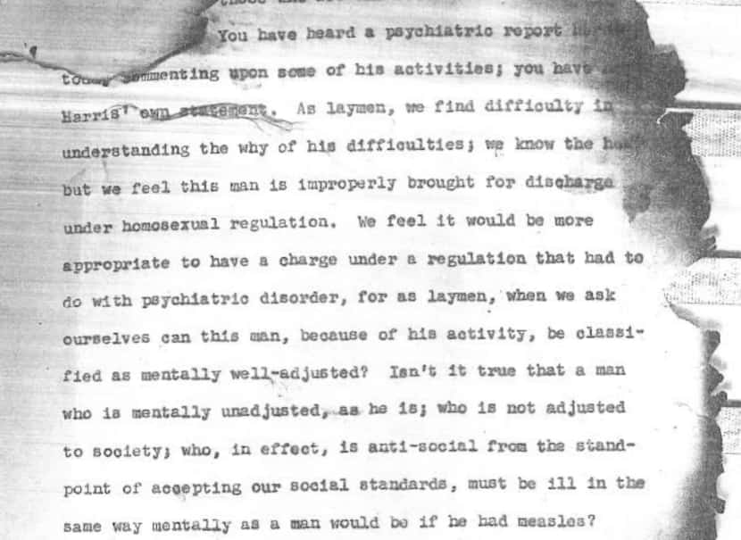 An excerpt from the charred remains of George Harris' Jan. 20, 1956 hearing