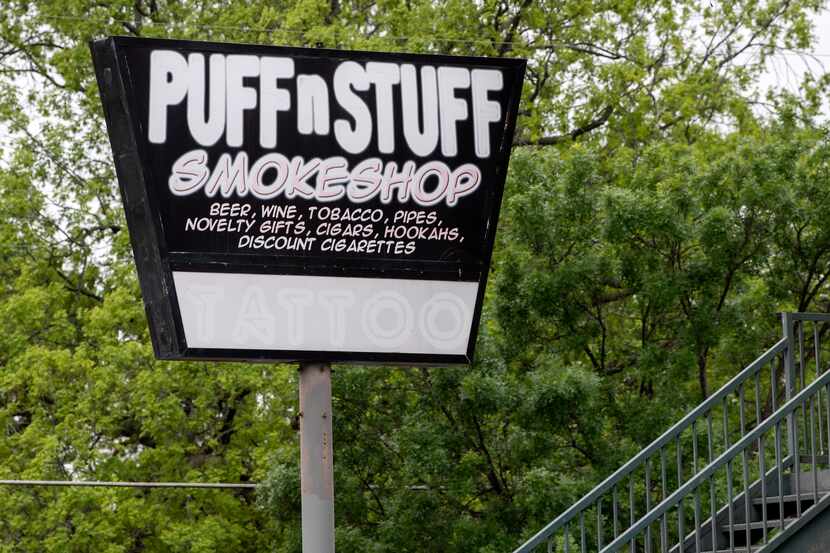 A sign for Puff n Stuff, a smoke shop which received a cease and desist order from the City...