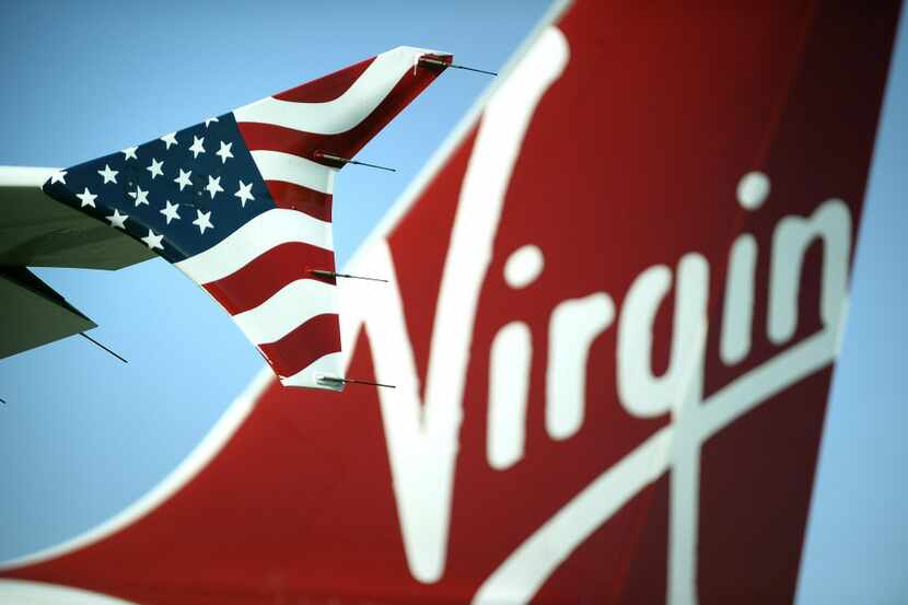 The winglet and tail of a Virgin America Airbus A320 at Love Field in Dallas, Friday, April...