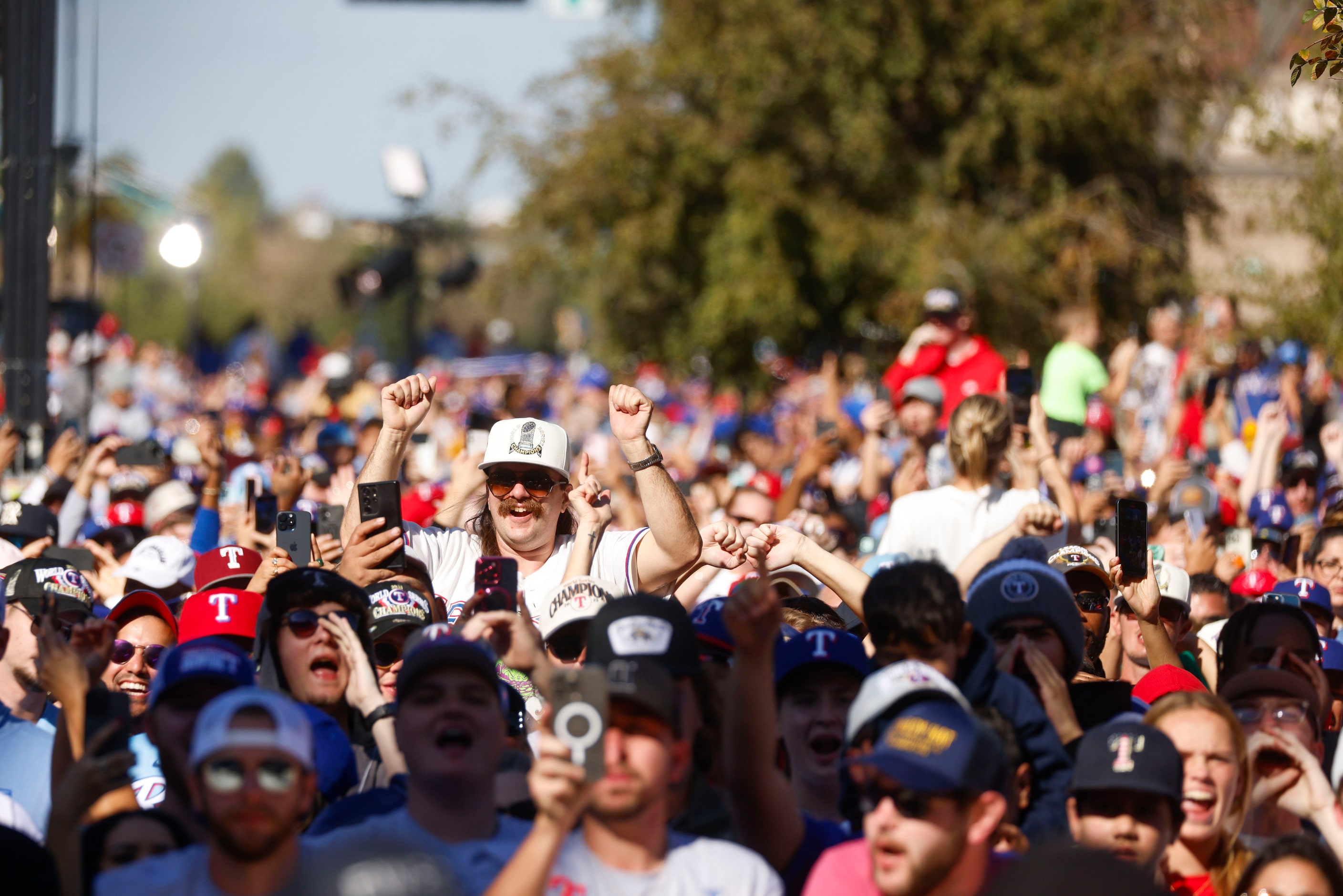 Crowd cheer during post-parade public celebration on, Friday, Nov. 3, 2023 in Arlington. 