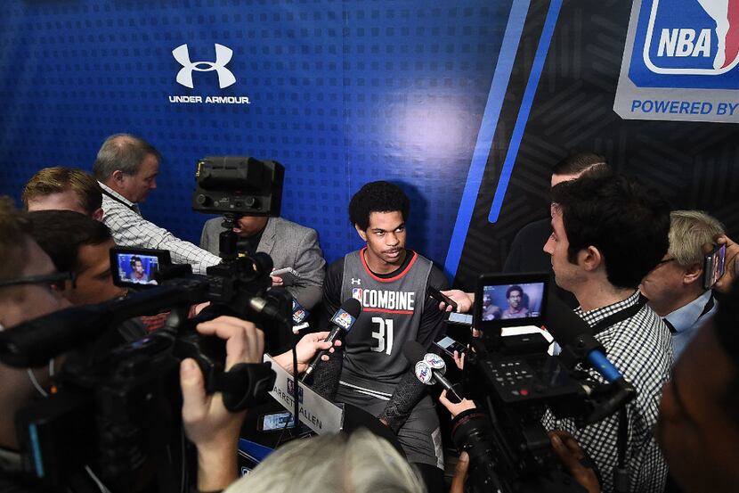 CHICAGO, IL - MAY 12:  Jarrett Allen #31 speaks to reporters during Day Two of the NBA Draft...