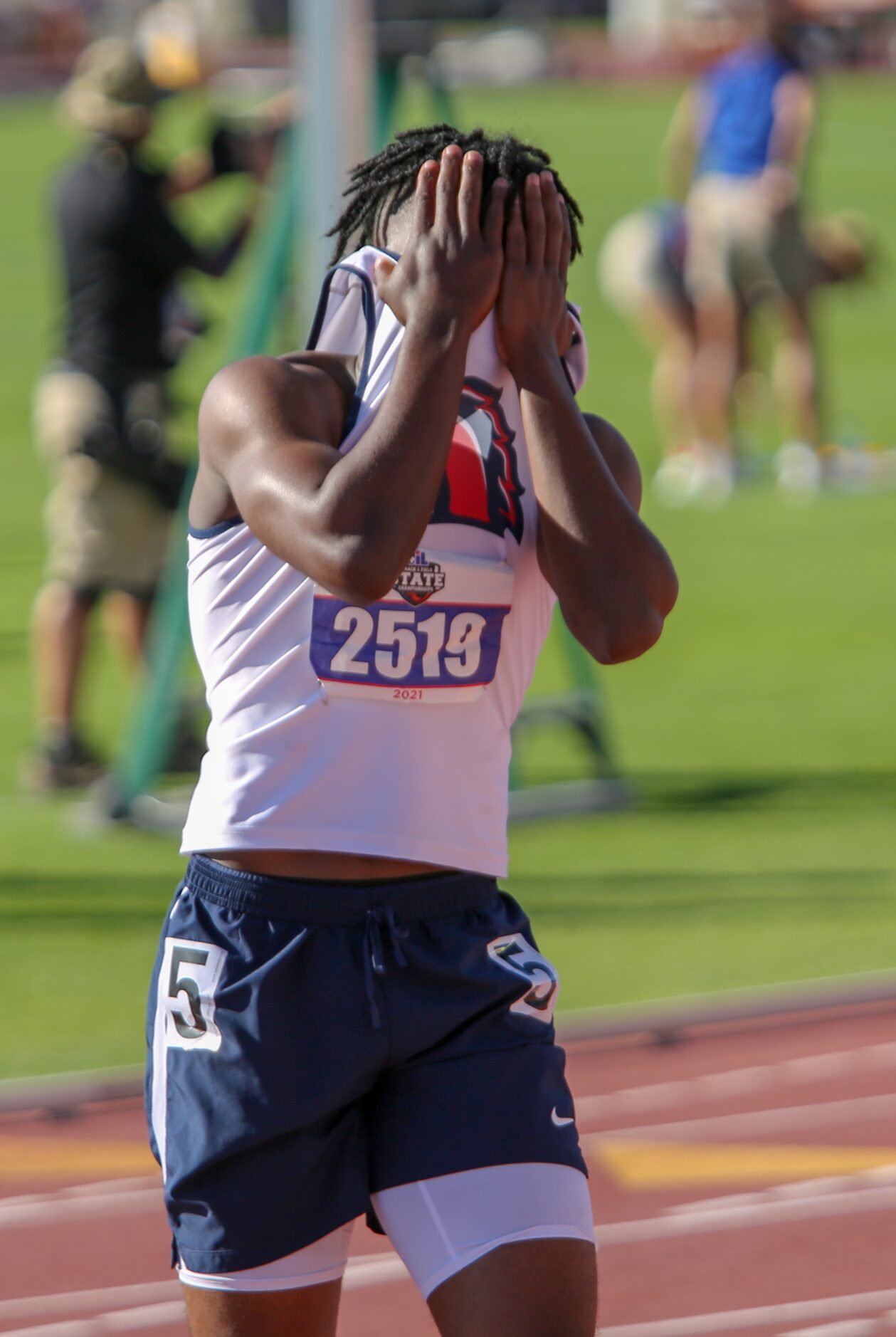 Life Waxahachie's Te'drick Robinson reacts after placing eighth in the 4A boys 110 hurdles...