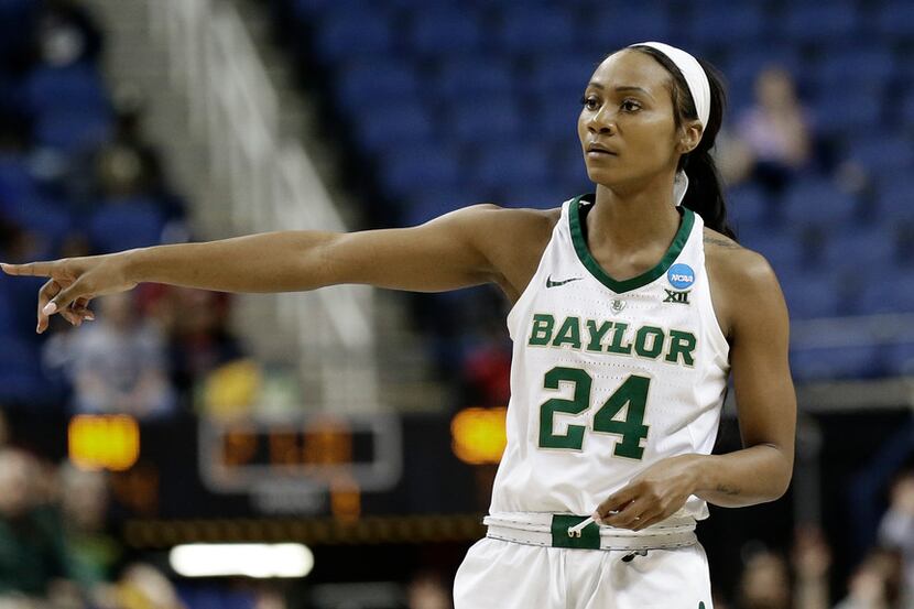 Baylor's Chloe Jackson (24) directs her team against South Carolina during the second half...