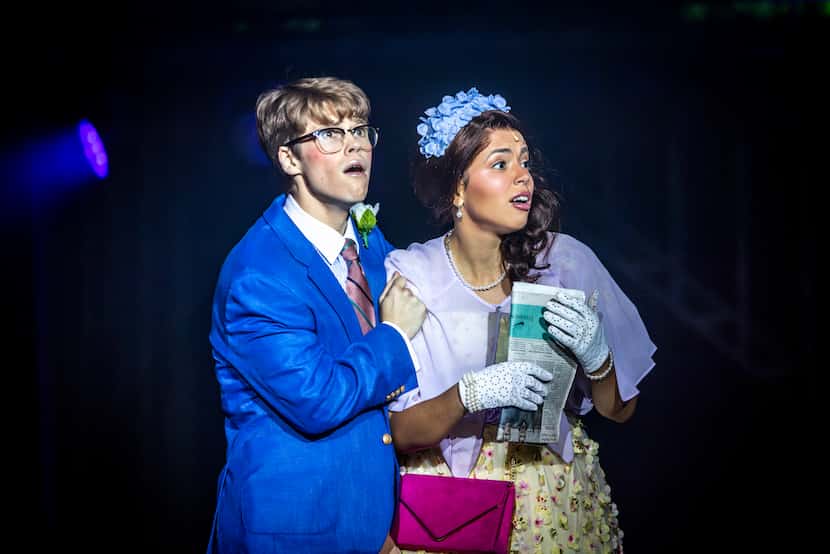 Noah Randall, left, and Christina Austin Lopez as Brad and Janet in Dallas Theater Center's...