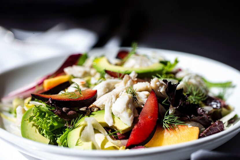 Stone fruit salad with lump crab