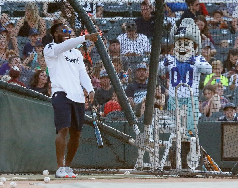 Jaylon Smith enjoys a light moment at the plate after getting a hit at the annual Reliant...