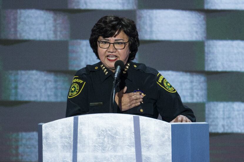 Dallas County Sheriff Lupe Valdez speaks during the Democratic National Convention in July...