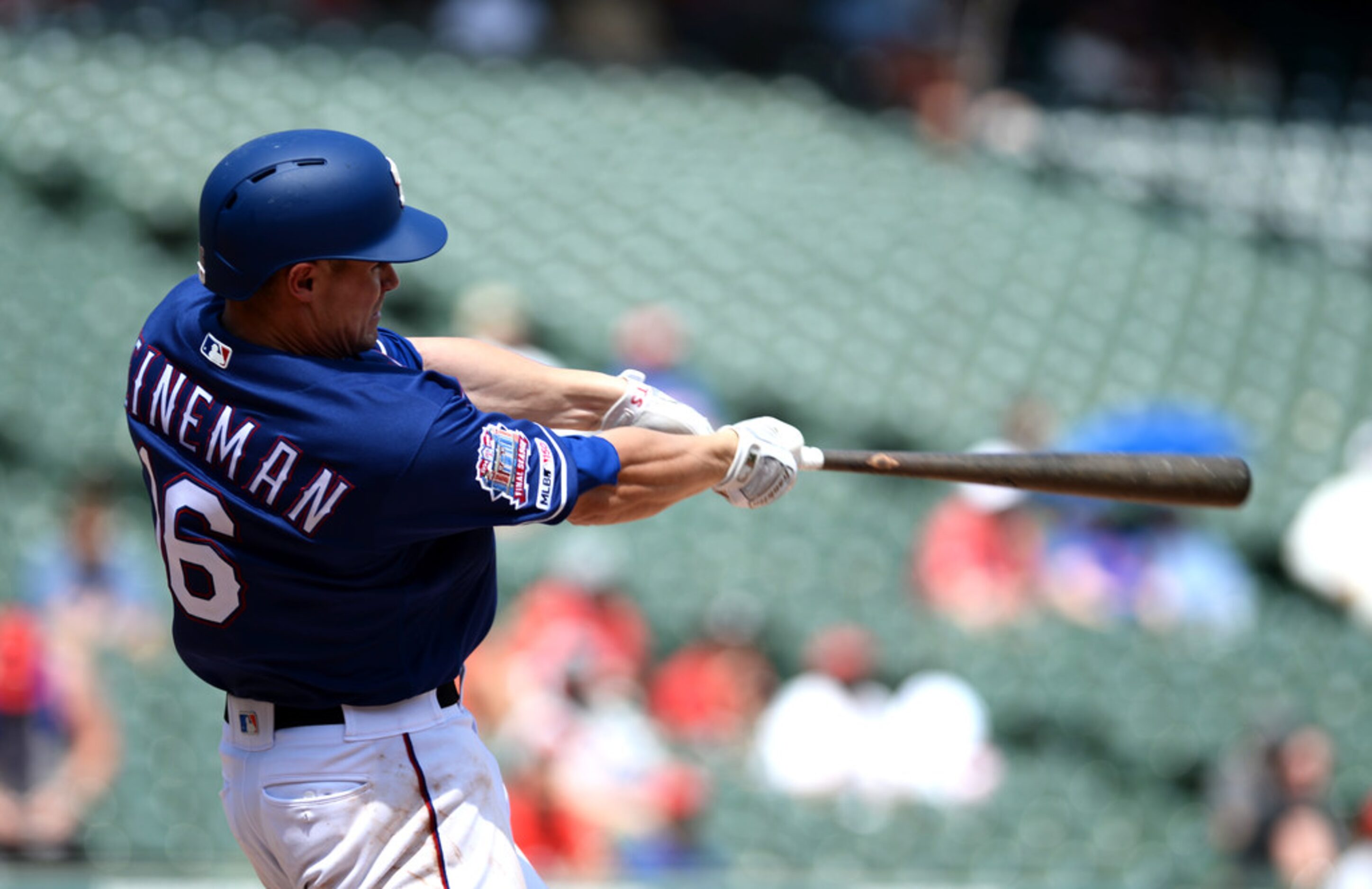 ARLINGTON, TEXAS - AUGUST 20: Scott Heineman #16 of the Texas Rangers bats against the Los...