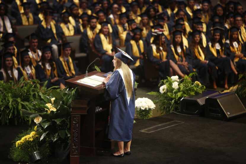 Kylie Alison Green gives the salutatory address during the McKinney High School graduation...