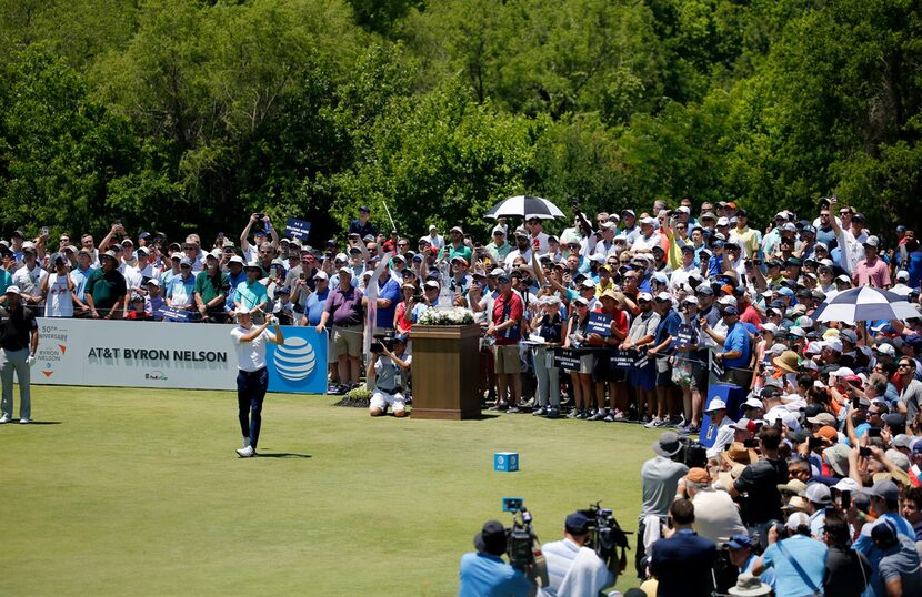 Jordan Spieth tees off on the first tee during the first round of the AT&T Byron Nelson golf...