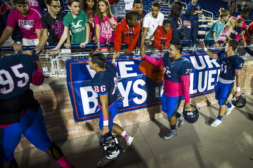 Allen players Levi Onwuzurike (95), Lehi Rodriguez (86), Jesus Gomez (75) and Bryon Manning...