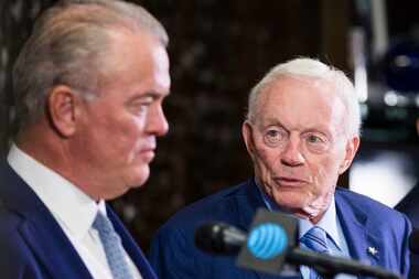 Dallas Cowboys Owner Jerry Jones, center, CEO and Executive Vice President Stephen Jones,...