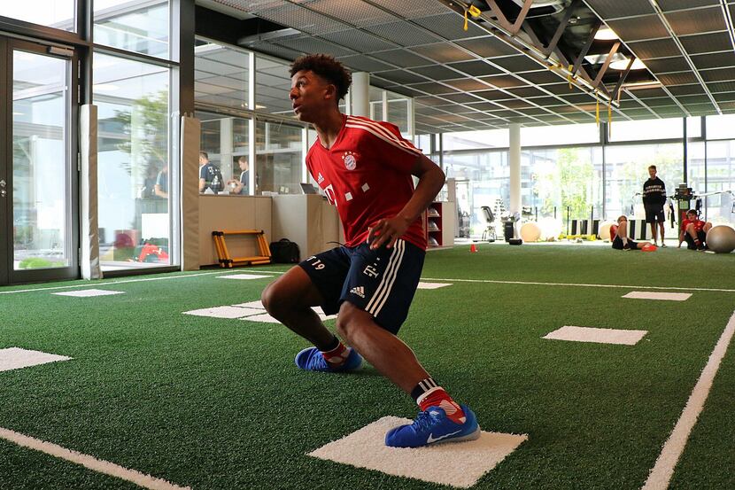 Chris Richards goes through an agility test at Bayern Munich. 
