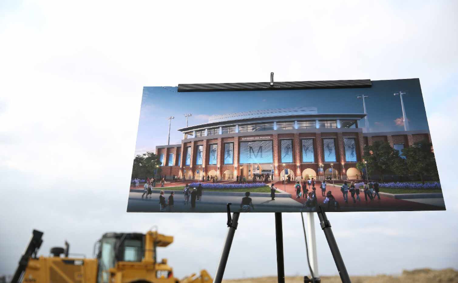 A rendering of McKinney ISD Stadium is on display during the groundbreaking ceremony for...