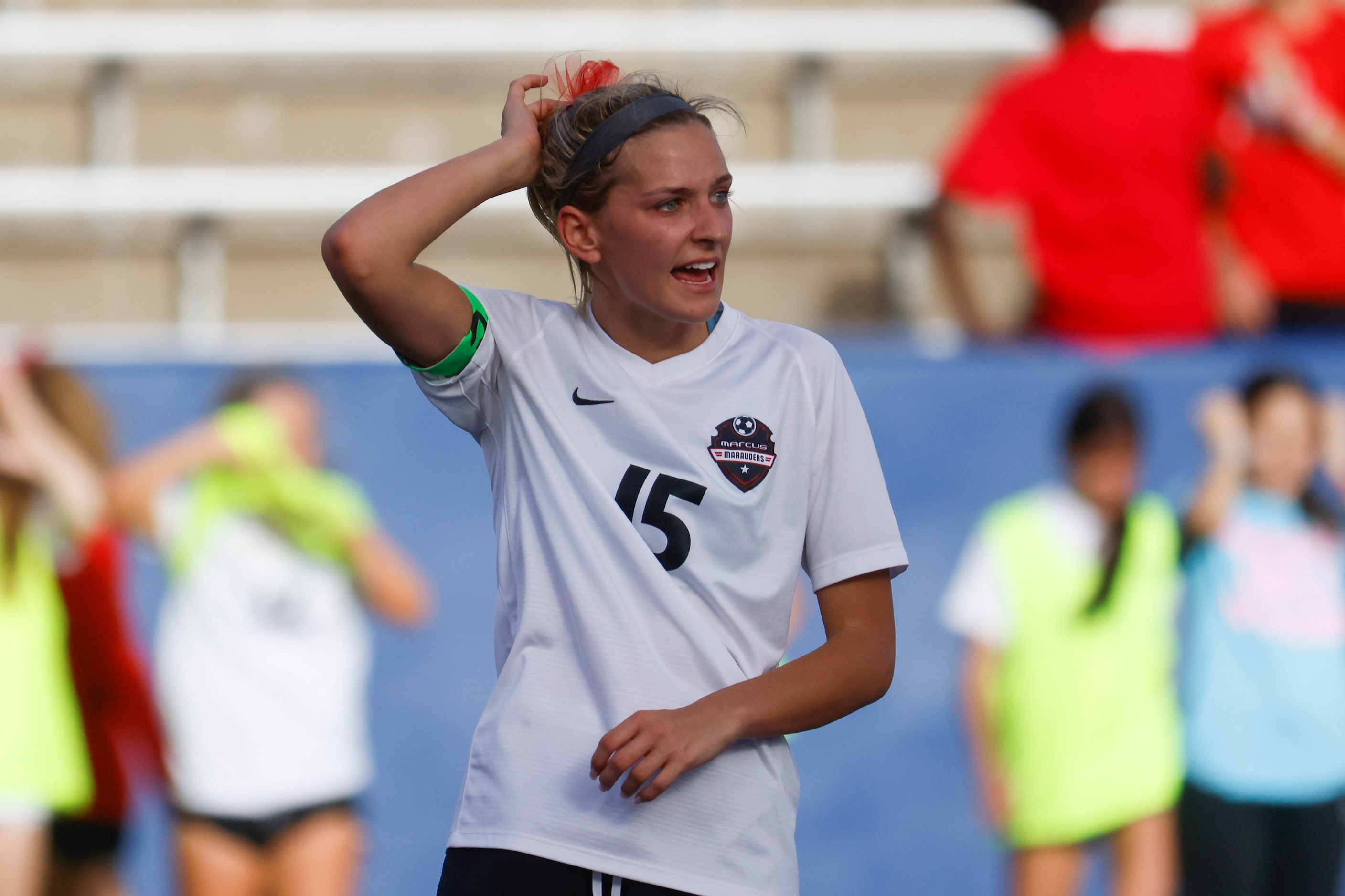 Marcus’ Caroline Castans (15) against Allen high during the first half of a regional...