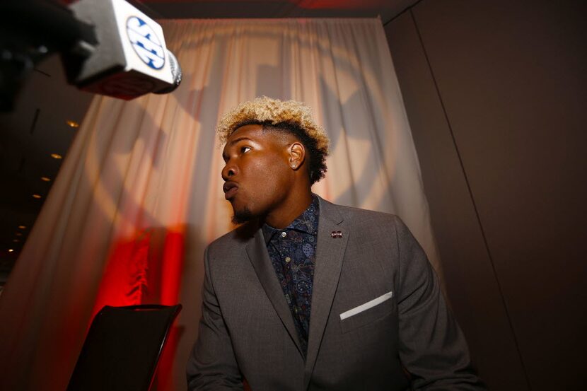 Mississippi State wide receiver Fred Ross speaks to the media at the Southeastern Conference...