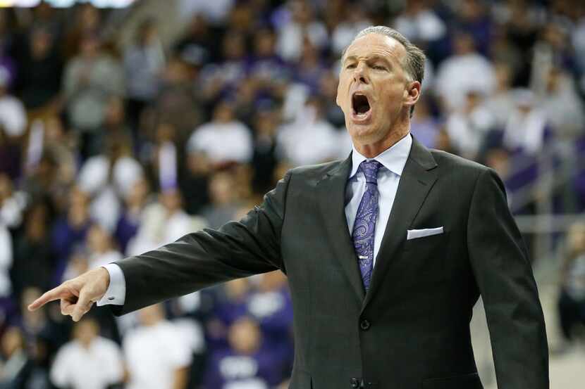TCU Horned Frogs head coach Jamie Dixon argues a call in a game against the Southern...