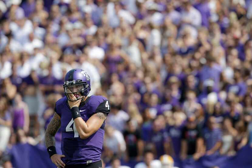 TCU quarterback Casey Pachall (4) may play and may start for TCU on Saturday. (AP Photo/LM...