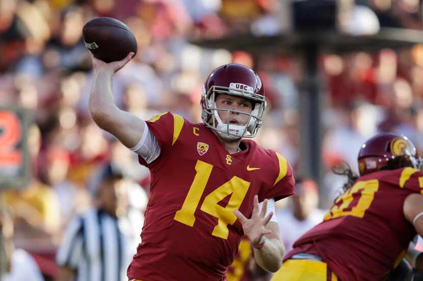 Southern California quarterback Sam Darnold throws a pass during the first half of an NCAA...