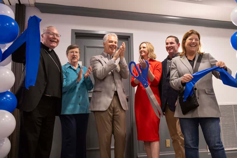 (From left) Dallas Bishop Edward J. Burns, Sister Mary Anne Owens, Dave Woodyard, Catholic...