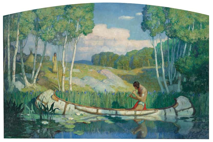 Indian Love Call, a 45- by 68-inch oil on canvas mounted on plywood painted by N.C. Wyeth,...