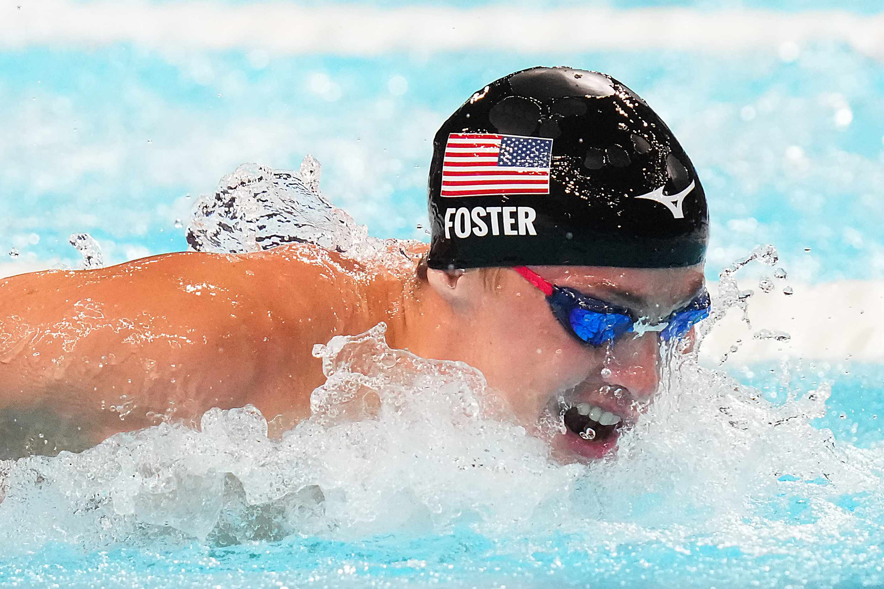 Carson Foster of the United State swims in the men’s 400-meter individual medley final at...